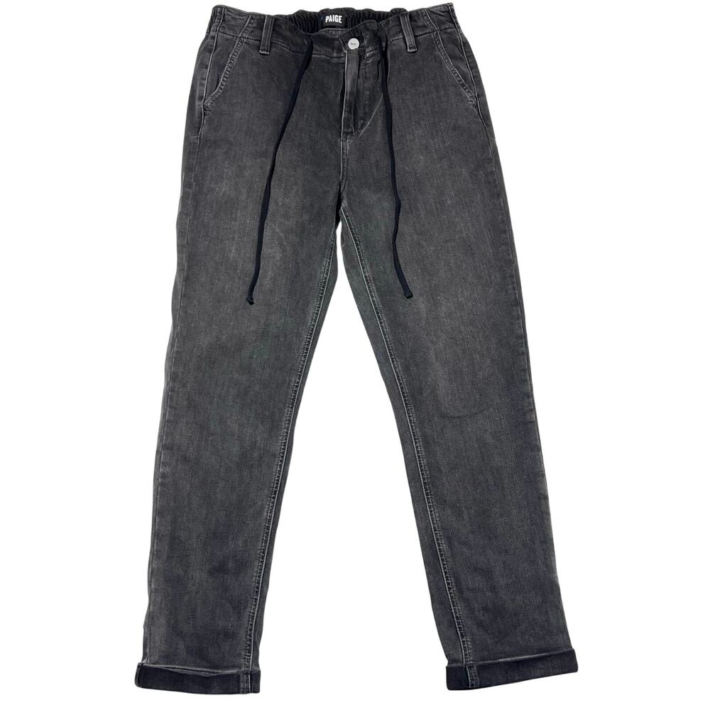 Paige Straight Fit Stretch Jeans 29x25 Black Washed Denim Pants Drawstring Waist